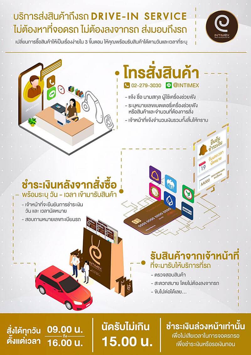 บริการ ส่งแบตเตอรี่ เครื่องช่วยฟัง หรือ สินค้าถึงรถ DRIVE-IN SERVICE